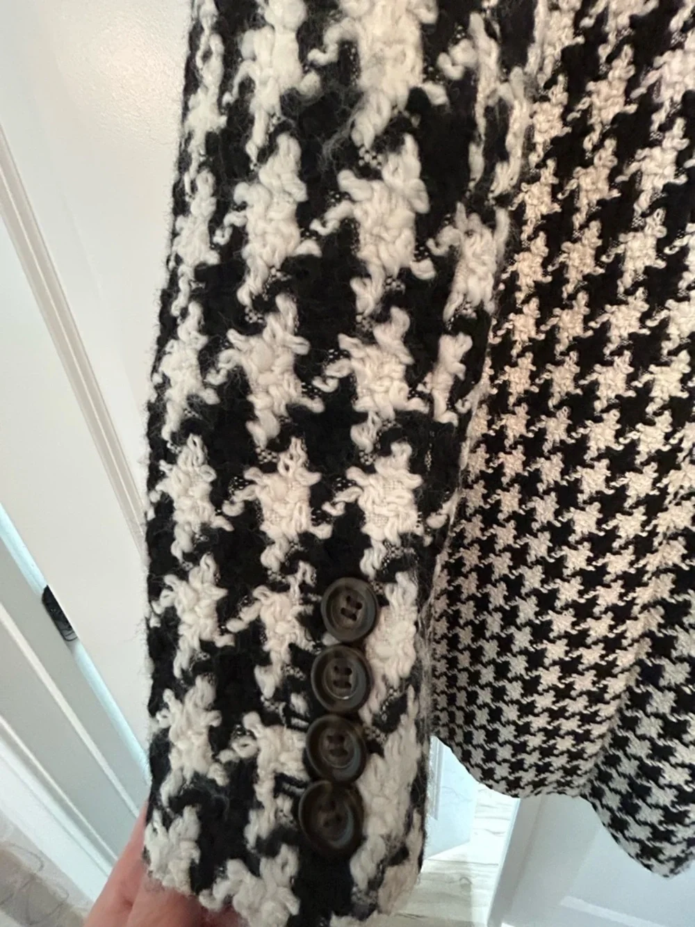 Ann Taylor Black & White Houndstooth long coat - Picture 5 of 8